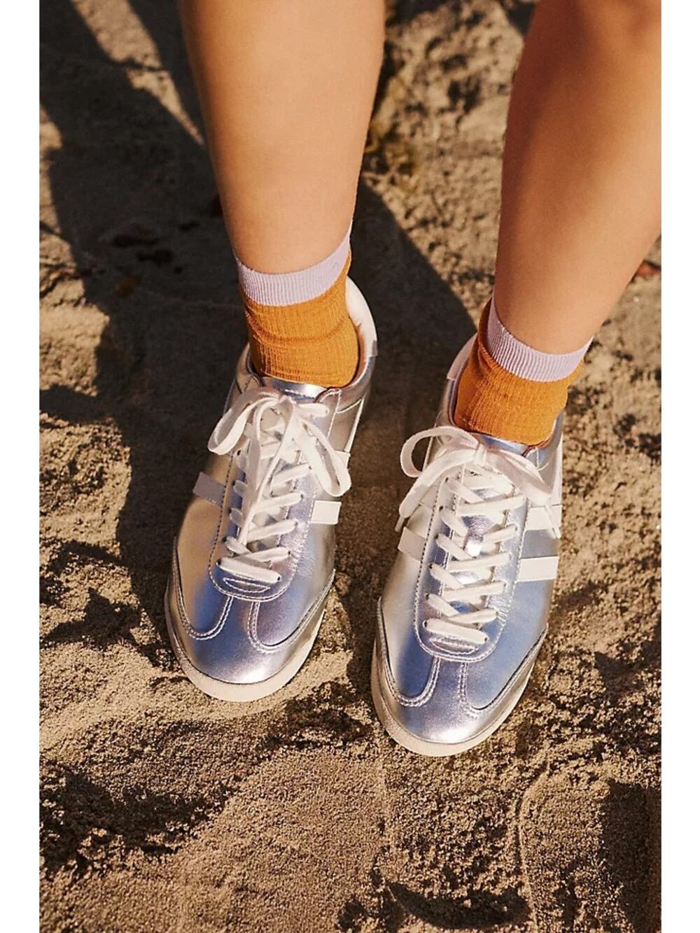 Gola Torpedo Metallic Silver White Women's Sz 7.5 Sneakers CLB723 Anthropologie